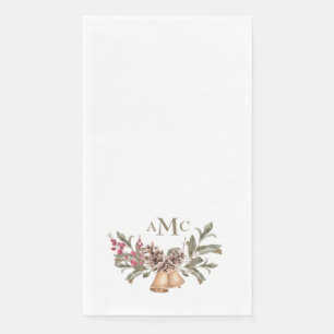 White Custom Monogram Christmas Bells Holiday Napkin