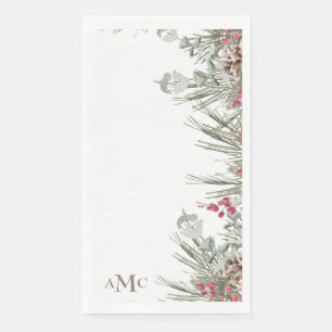 White Custom Monogram Christmas Holiday  Napkin