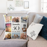White custom photo collage birthday throw pillow<br><div class="desc">A unique gift for a 21st birthday,  celebrating her life with a collage of 8 of your own photos,  pictures.  Personalize and add her name,  age and a date. A white background,  black text.   The name is written with a modern hand lettered style script.</div>
