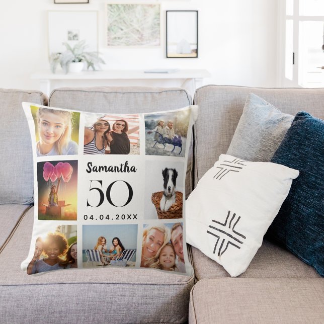 White custom photo collage birthday throw pillow (Creator Uploaded)