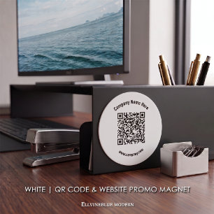 White Custom QR Code & Website Promo  Magnet