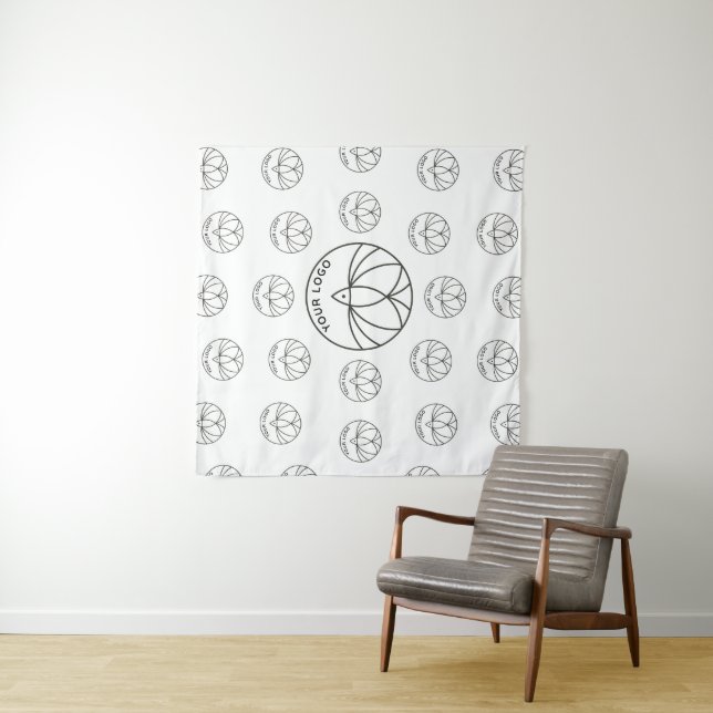 White Custom Square Backdrop Small business Logo  Tapestry (In Situ)
