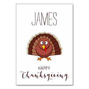 White Custom Thanksgiving Place Cards With Turkey
