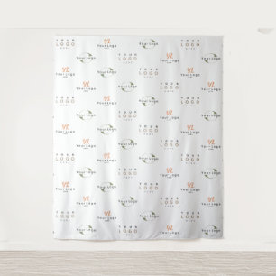 White Custom Three Logo Business Company Backdrop Tapestry