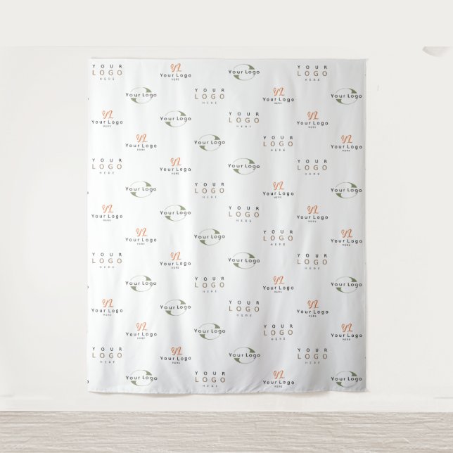 White Custom Three Logo Business Company Backdrop Tapestry (Front)