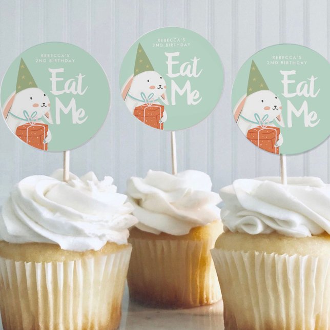 White Cute Bunny Birthday Favour Stickers (Creator Uploaded)