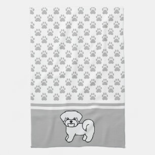 White Cute Cartoon Maltese With Grey Paws Pattern Kitchen Towel
