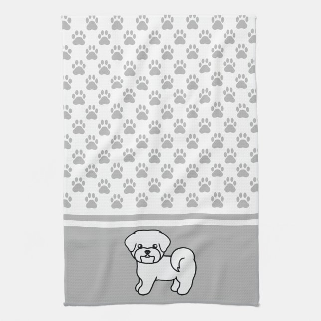 White Cute Cartoon Maltese With Grey Paws Pattern Kitchen Towel (Vertical)