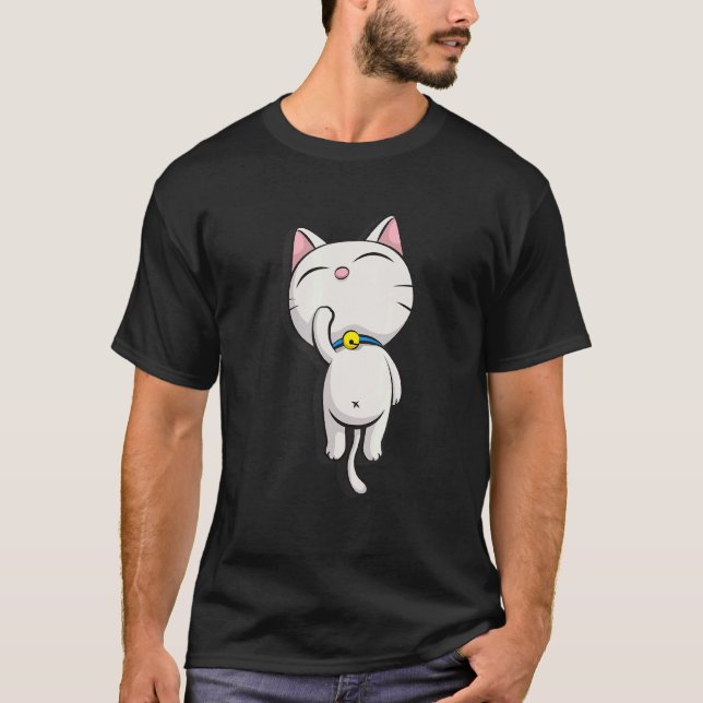 White Cute Cat Nap T-Shirt (Front)