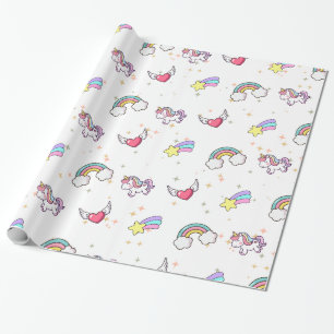 White Cute Rainbow Unicorn Star Magical Wrapping Paper
