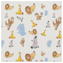 white Cute safari animal pattern - Giraffe, elepha