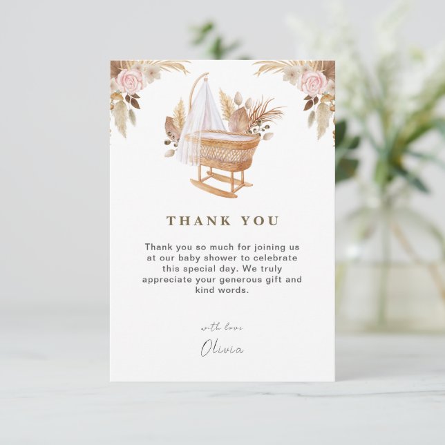 White Cute Watercolor Flower Baby Shower Thank You Card (Standing Front)