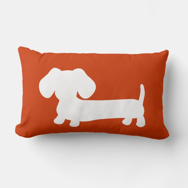 White Dachshund with on orange Lumbar Pillow (Front)