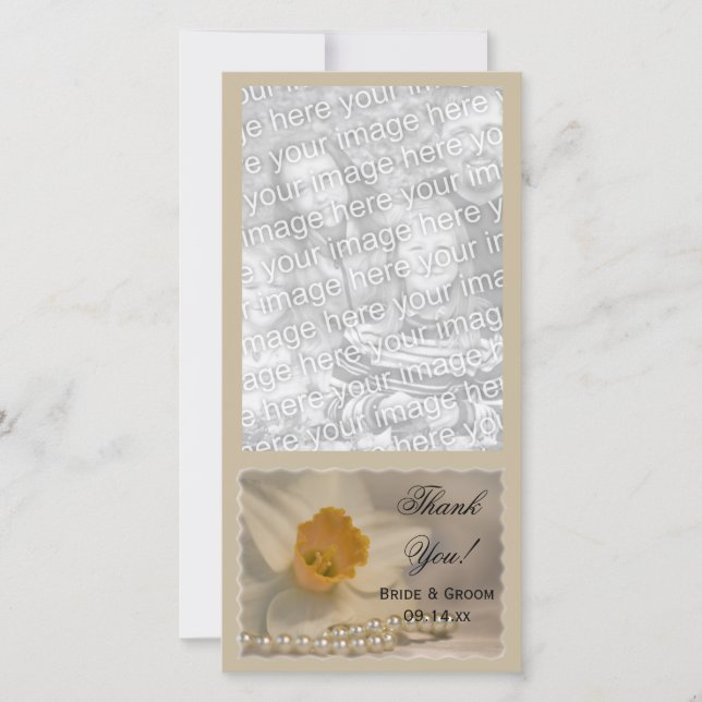 White Daffodil and Pearls Wedding Thank You (Front)