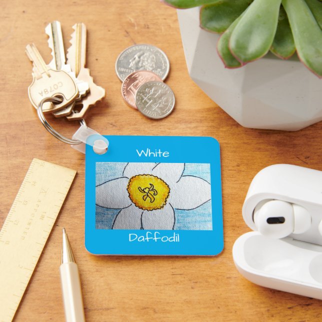 White Daffodil Azure Blue Keychain (Desk)
