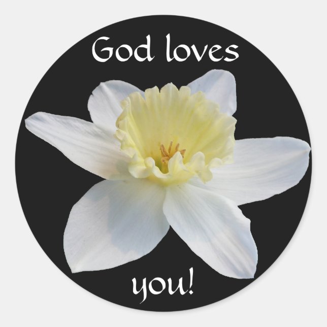White Daffodil Classic Round Sticker (Front)