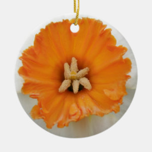 White Daffodil Custom Birthday Ceramic Ornament