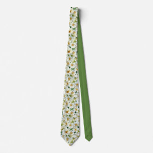 White Daffodil Floral Pattern Tie