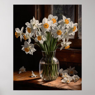 White Daffodil Flowers Art Print Poster 