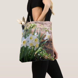 White Daffodil Flowers By A Brook  Tote Bag