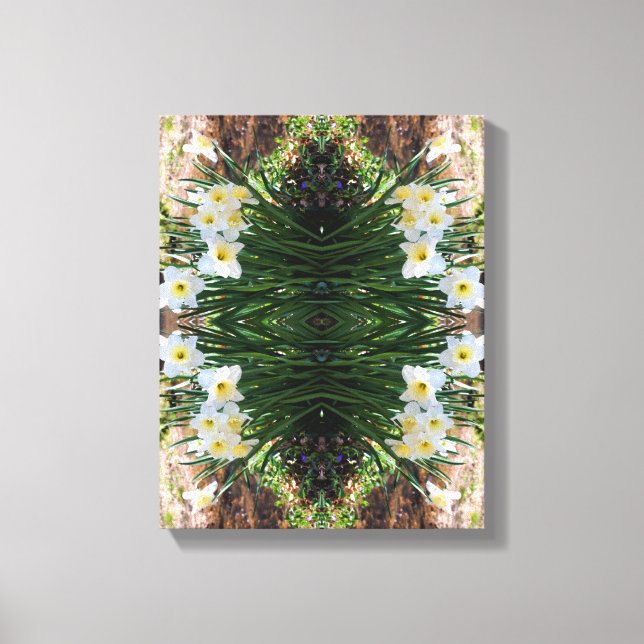  White Daffodil Flowers By Brook Abstract Canvas Print (Front)