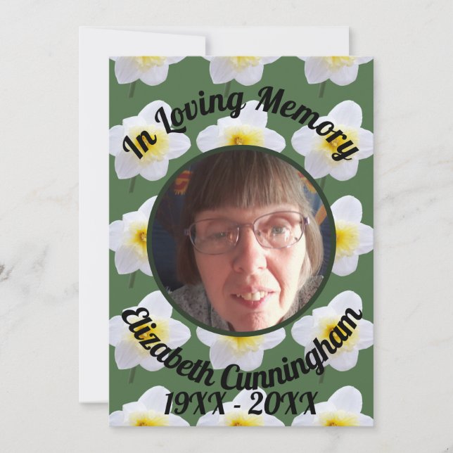 White Daffodil Loving Memory Photo Memorial Invitation (Front)