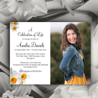 White Daffodil Photo In Loving Memory Card