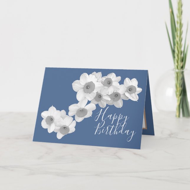 White Daffodils Against Blue Colour Background Card (Front)