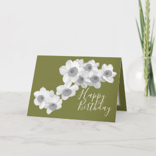 White Daffodils Against Geen Colour Background Card