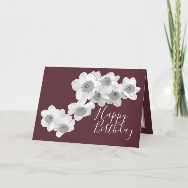 White Daffodils Against Port Colour Background Card (Front)