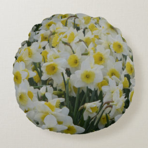 White Daffodils  Round Pillow