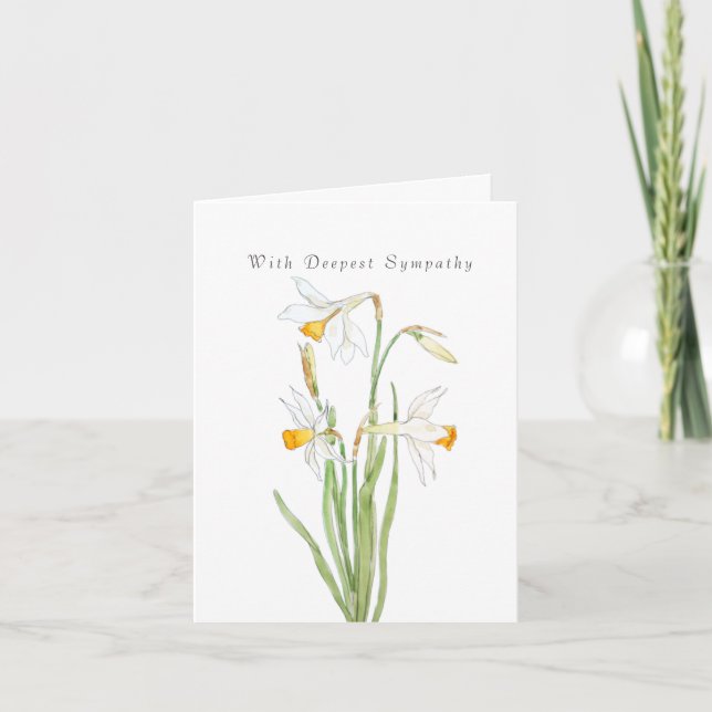 white daffodils Thinking Of You Sympathy Card (Front)