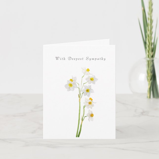 white daffodils Thinking Of You Sympathy Card (Front)