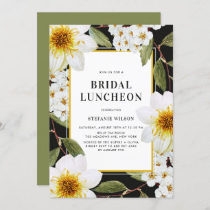 White Dahlia and Spirea Botanical Bridal Luncheon Invitation