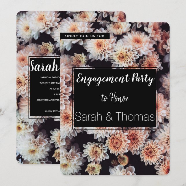 WHITE DAHLIA FLORAL ELEGANT ENGAGEMENT PARTY INVITATION (Front/Back)