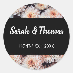 WHITE DAHLIA FLORAL ELEGANT WEDDING CLASSIC ROUND STICKER