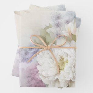 White Dahlia Floral  Wrapping Paper Sheet