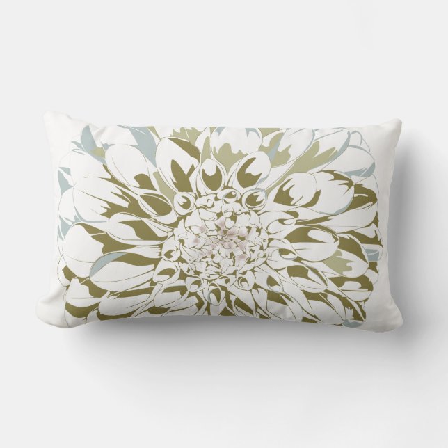 White Dahlia Flower Design Lumbar Pillow (Front)