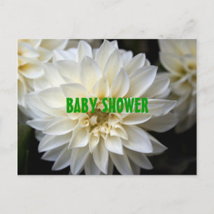 white dahlia flowers  baby shower invitation postcard