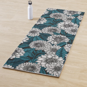 White Dahlia garden/ blue leaves 2 Yoga Mat