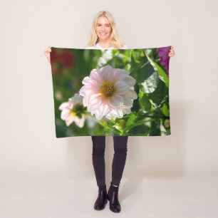 White dahlia in the garden photo fleece blanket