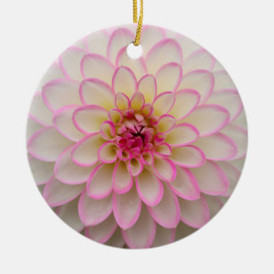 White Dahlia with Pink Rim Flower Ceramic Ornament