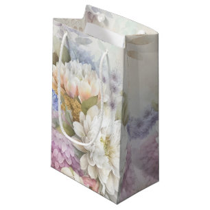 White Dahlia with Purple and Blue Accents Small Gift Bag