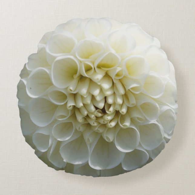 White Dahllia Flower Round Pillow (Front)