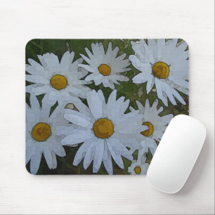White Daisies Abstract Mouse Pad