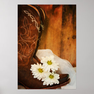 White Daisies and Cowboy Boots Western Wedding Poster