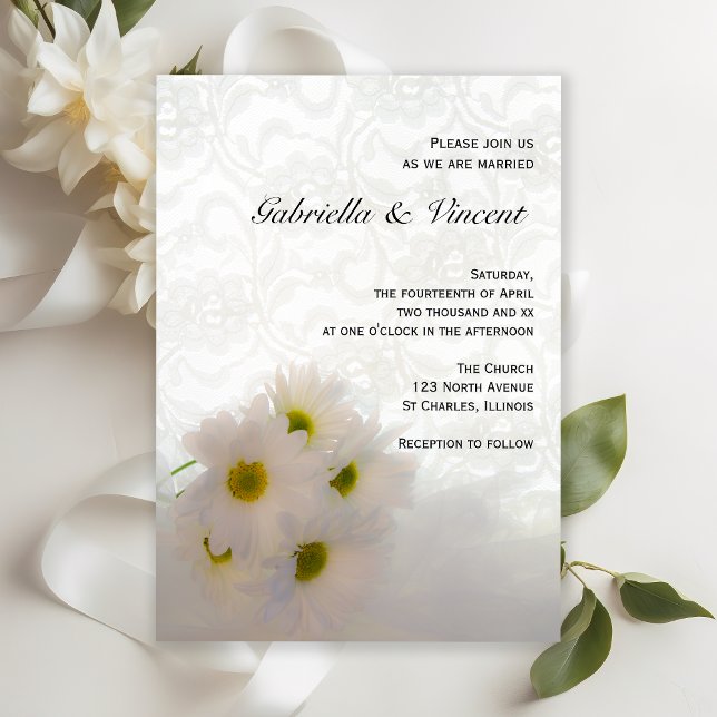White Daisies and Lace Wedding Invitation (Creator Uploaded)