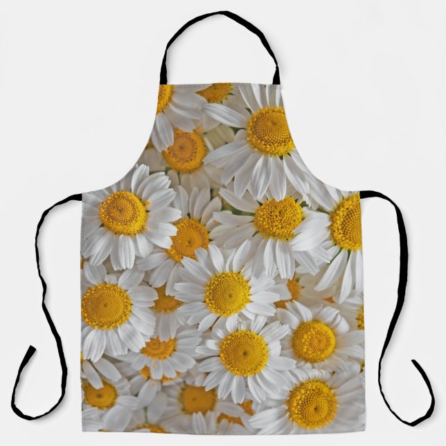 White Daisies: Beautiful Floral Background Apron (Front)