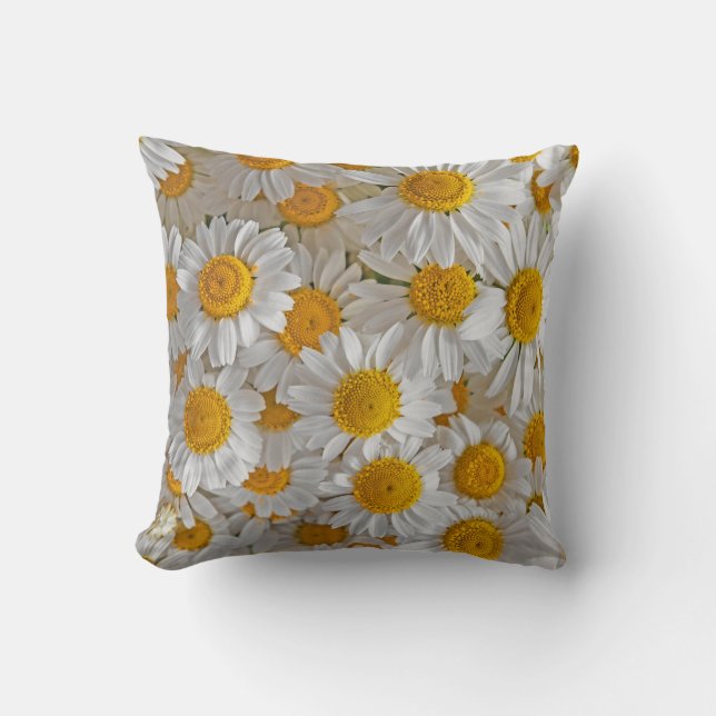 White Daisies: Beautiful Floral Background Throw Pillow (Front)