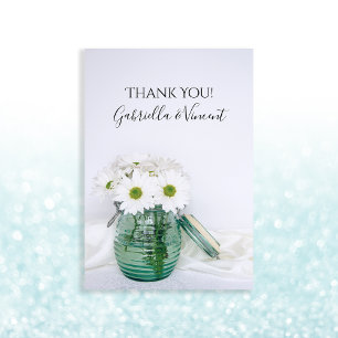White Daisies Blue Jar Vase Wedding Thank You Note Card